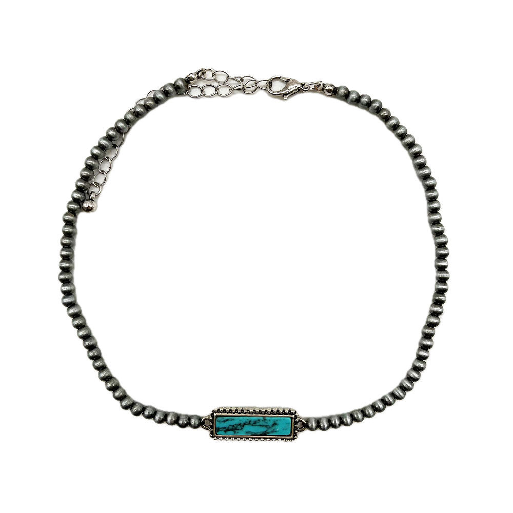 0031 FAUX SILVER BEAD WITH RECTANGLE PENDANT NL