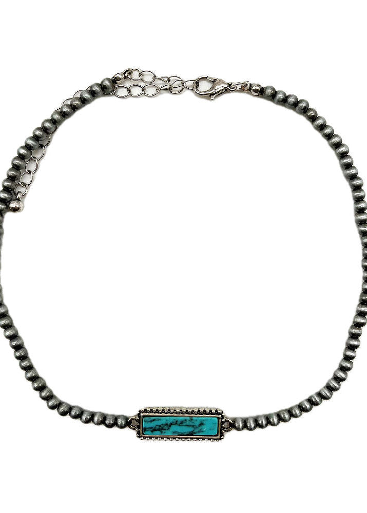 0031 FAUX SILVER BEAD WITH RECTANGLE PENDANT NL