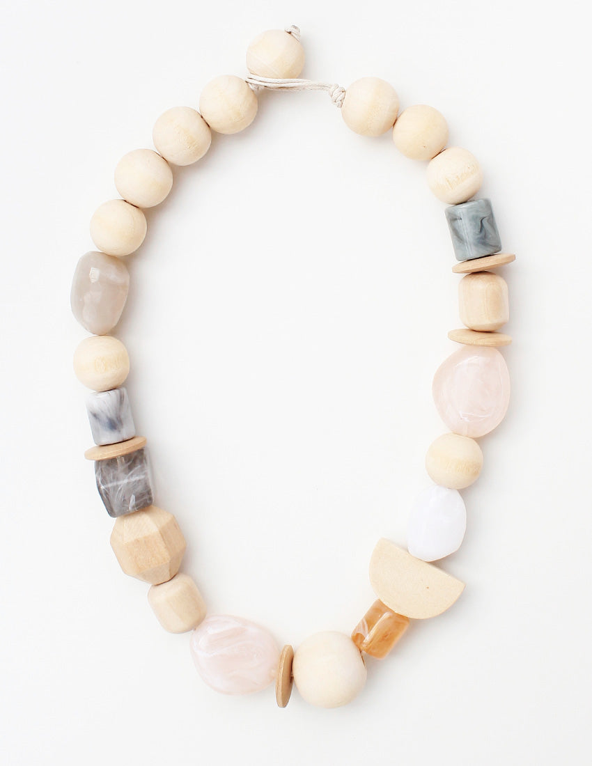 6662 HH239 Neutral Mixed Bead Statement Necklace