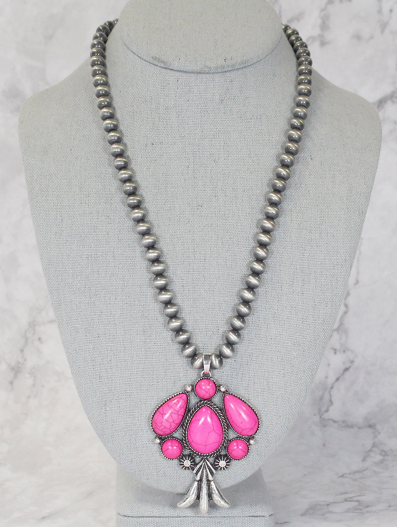 0860 HH113 PINK FAUX BURNISHED SILVER BEAD NL