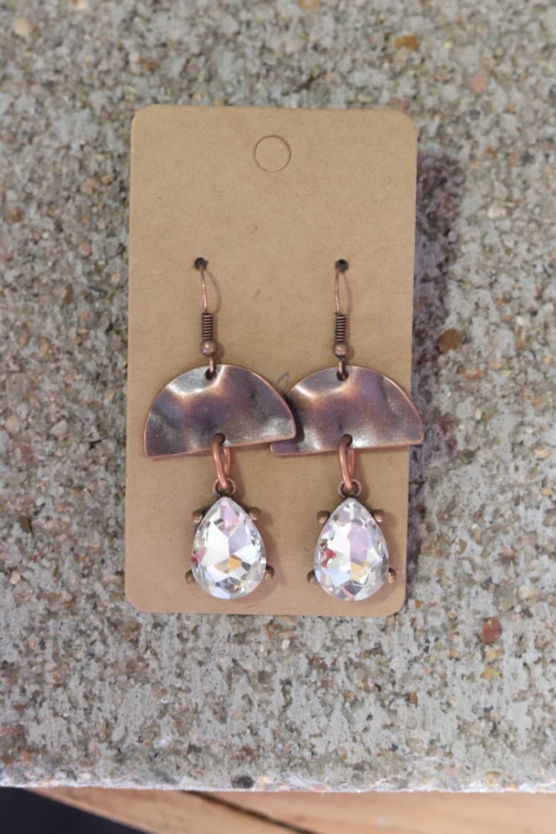 2241 R1-42 COPPER EARRING W/ CRY DROP DANGLE