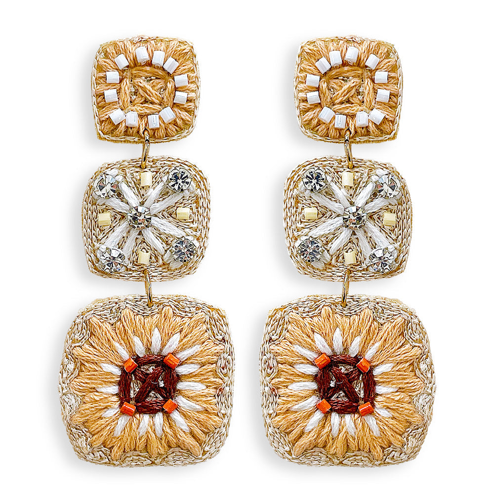 3260 R1-28 Neutral Floral Thread Dangle Earrings