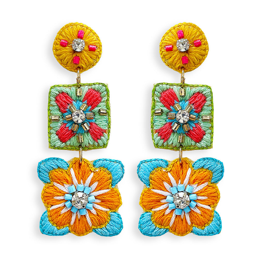 3261 R3-49 Multicolor Floral Thread Dangle Earrings (1)