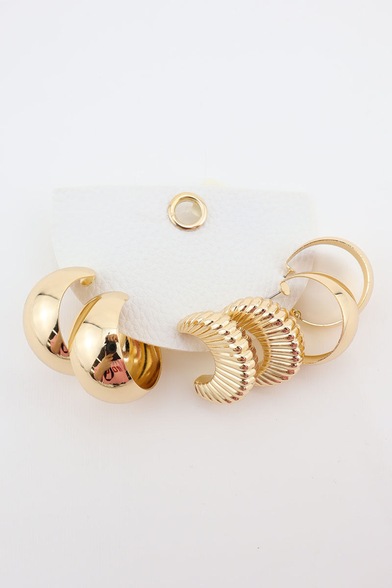 127 H184 3 PAIR HOOP EARRING SET