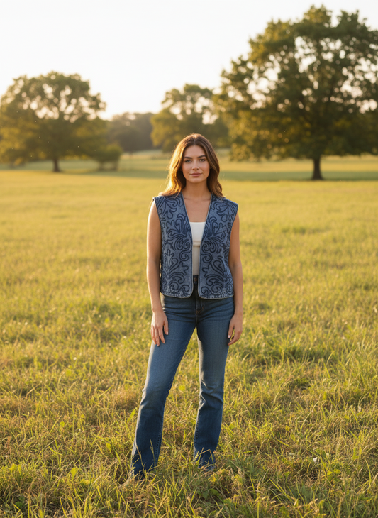 TH162 DENIM SWIRL VEST (7 Piece)