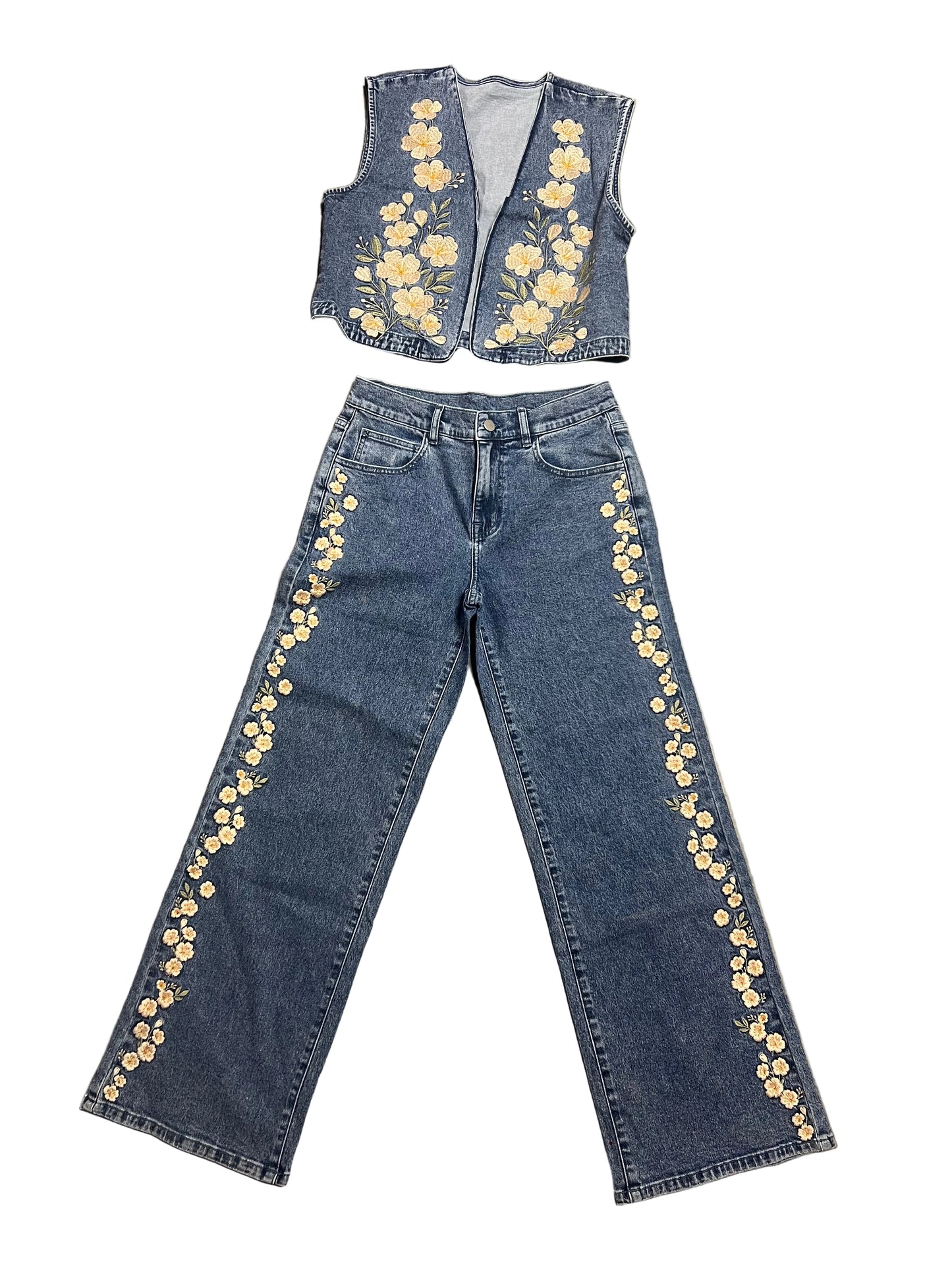 TH017 IVORY FLORAL EMBROIDERY JEAN