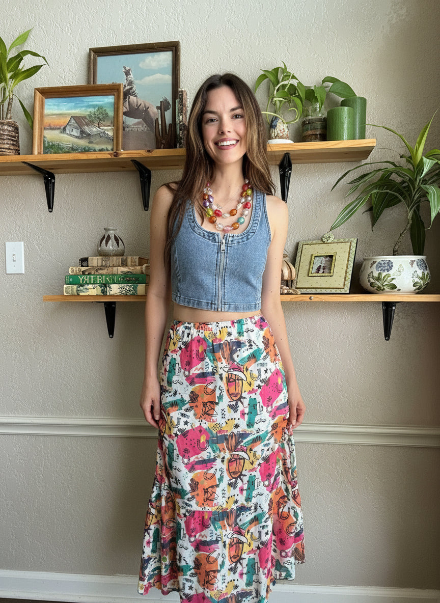 VR401 80'S WESTERN MESH MAXI SKIRT(6 PIECE WOMEN)