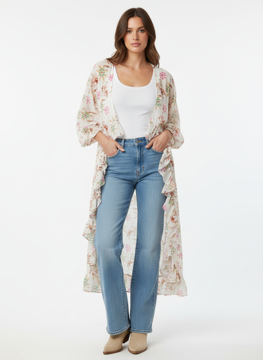 TH6170 FLORAL BUCKING COWBOY KIMONO (6 Piece)