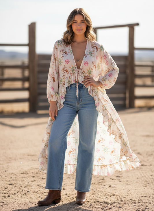 TH6170 FLORAL BUCKING COWBOY KIMONO (6 Piece)