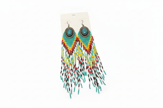 Turquoise Bezels with Seedbead Drop Earring