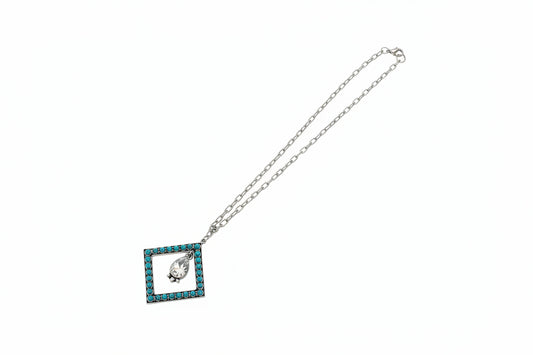 Diamond Turquoise W/ Center Crystal on Chain 18"