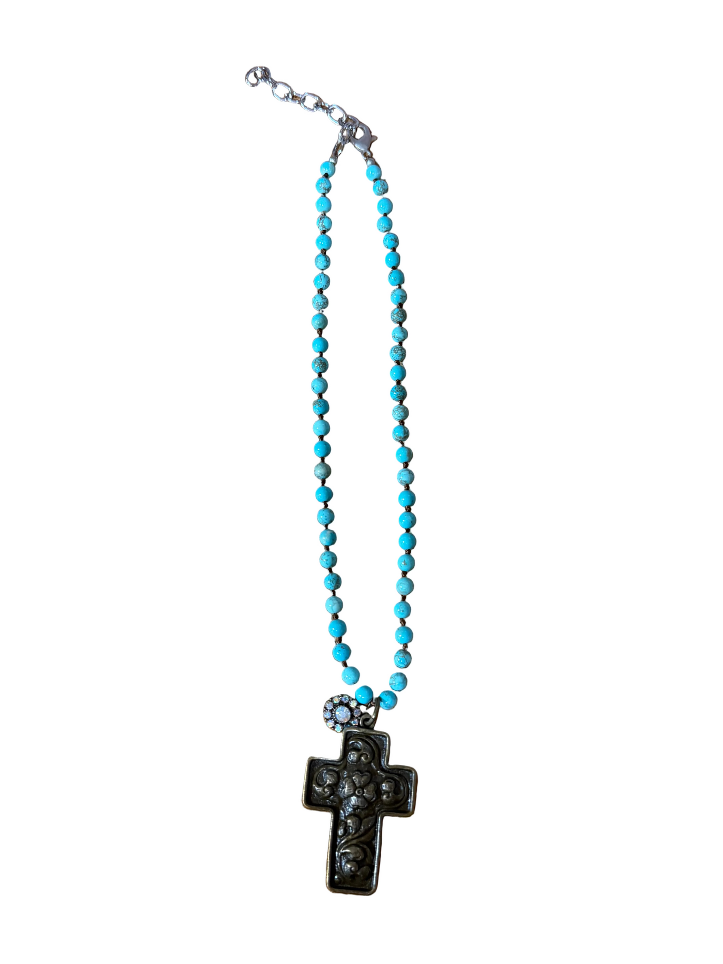 12551 TURQUOISE BEAD NL W/ CROSS