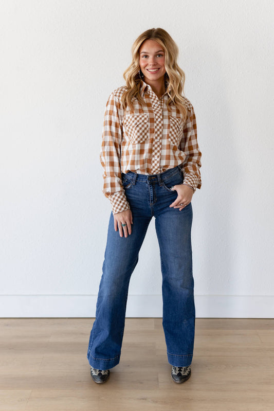 TH21 TAN MIXED GINGHAM TOP (7 Pieces)