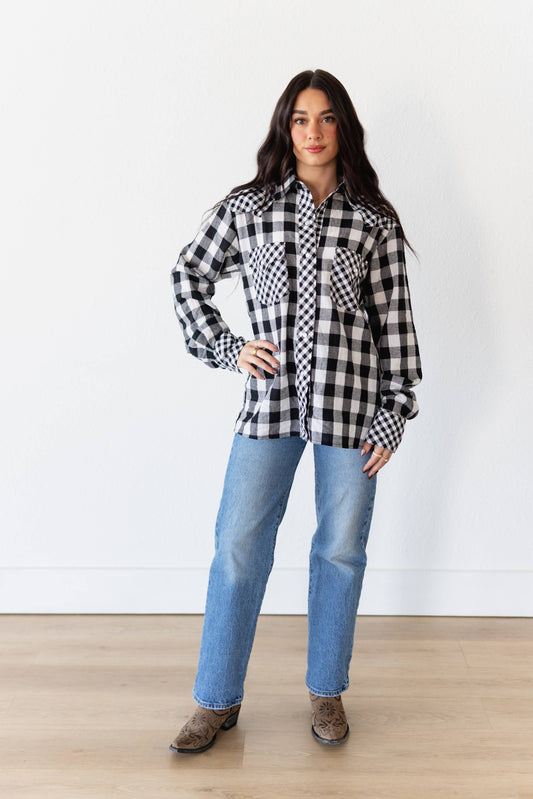 TH21 BLACK MIXED GINGHAM TOP (7 Pieces)