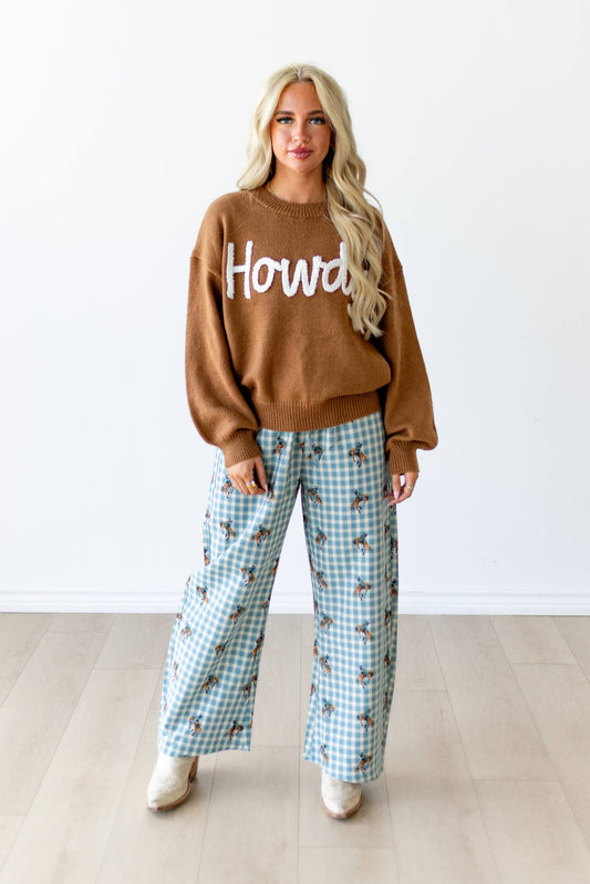 TH2109 S307 TEAL GINGHAM HORSE PANT ( 1 PIECE)