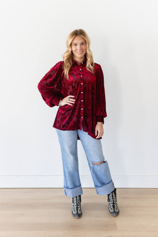 TH2776 WINE VELVET BOHO BLOUSE TH24 (7 Piece)