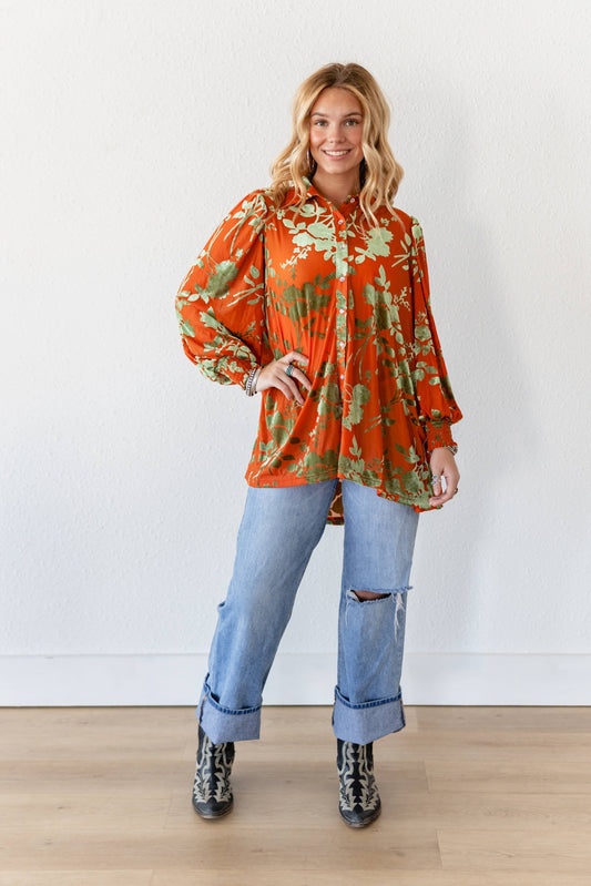 TH2776 ORANGE GREEN VELVET BOHO BLOUSE(7 Piece)