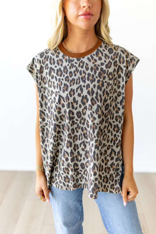 JD109 BOYFRIEND TANK VINTAGE CHEETAH -BROWN