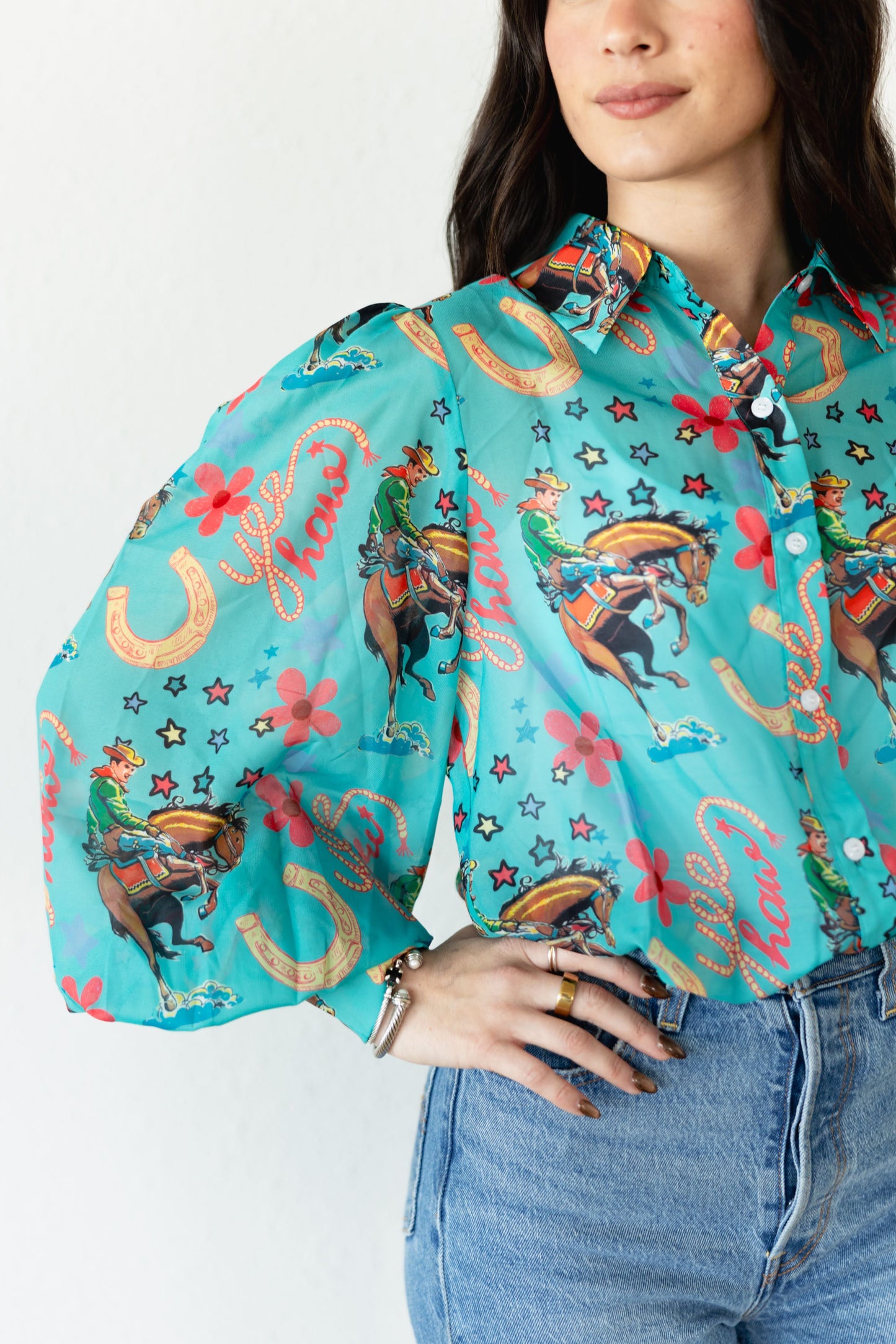 TH11 TURQUOISE YEEHAW BLOUSE (7 Pieces)