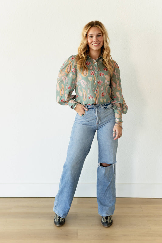 TH11 SAGE PAISLEY BLOUSE (7 Pieces)