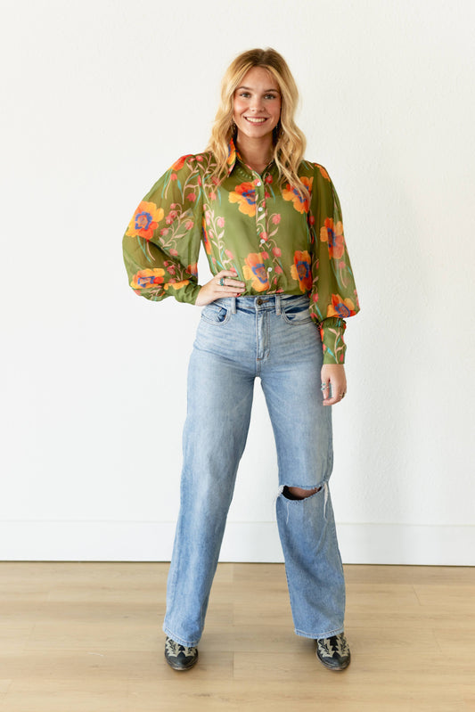 TH11 OLIVE GREEN FLORAL BLOUSE (7 Pieces)