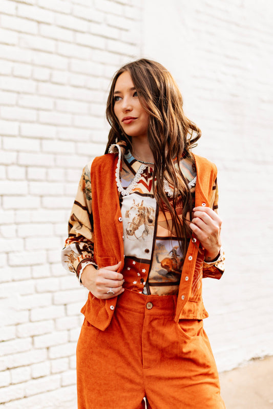 TH160 RUST CORD PEARL SNAP VEST(7 Pieces)