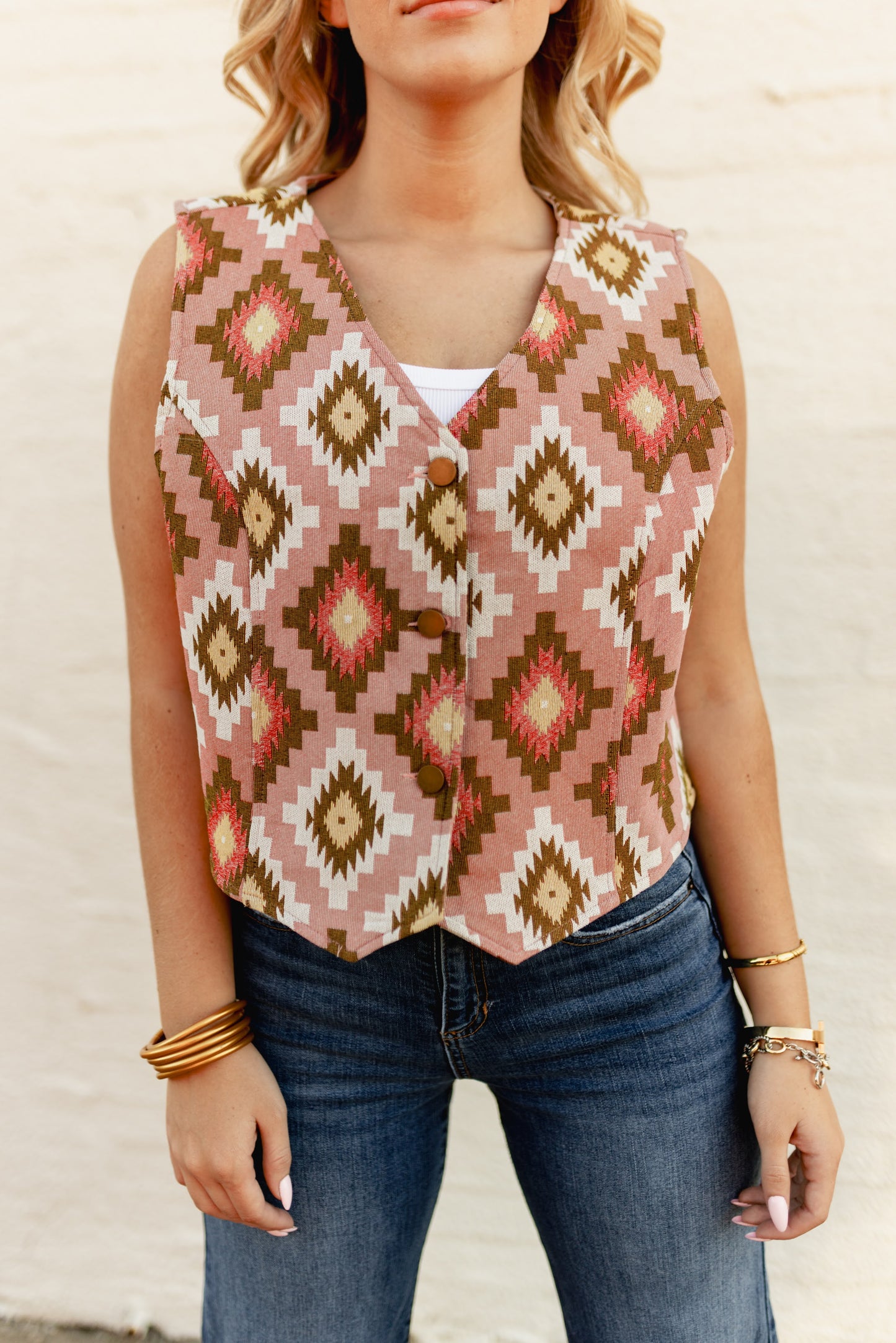 TH9811 PINK AZTEC SNAP VEST (7 Piece)