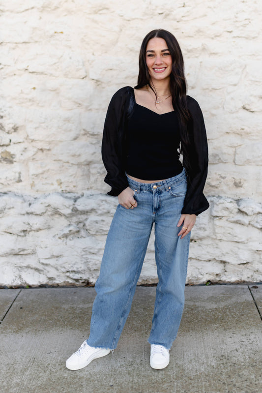 TH2025 BLACK TOP WITH SHEER SLEEVE LONG SLEEVE (7 Piece)