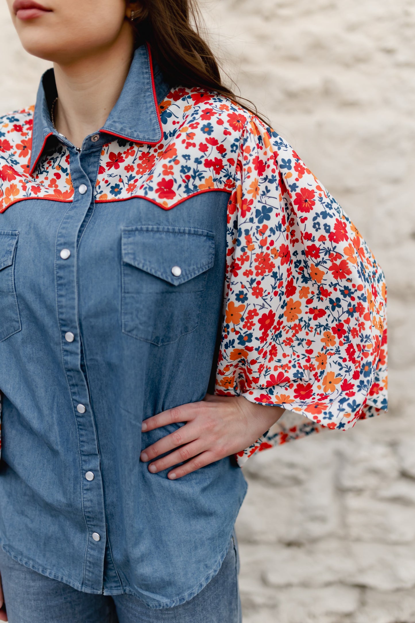 TH102 DENIM FLORAL TOP (7 Piece)