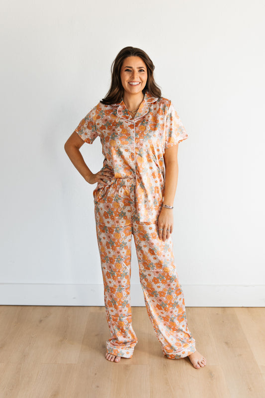 TH201 RETRO ORANGE FLORAL PJ PANT SET (7) PACK