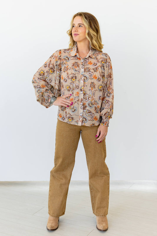TH24 TAUPE PAISLY YOKE BLOUSE (7 Piece)