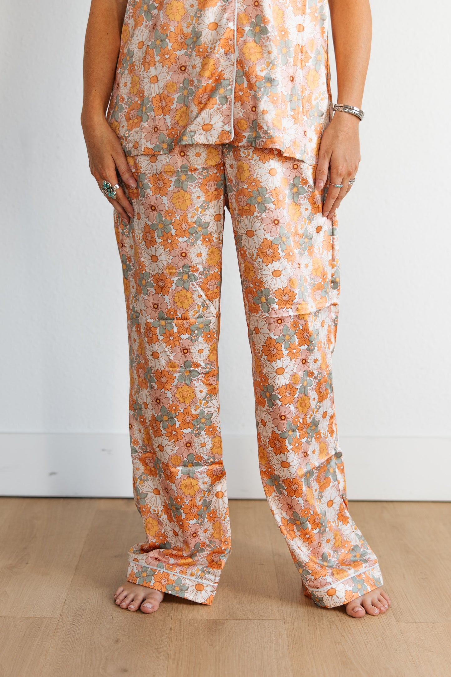 TH201 RETRO ORANGE FLORAL PJ PANT SET (7) PACK