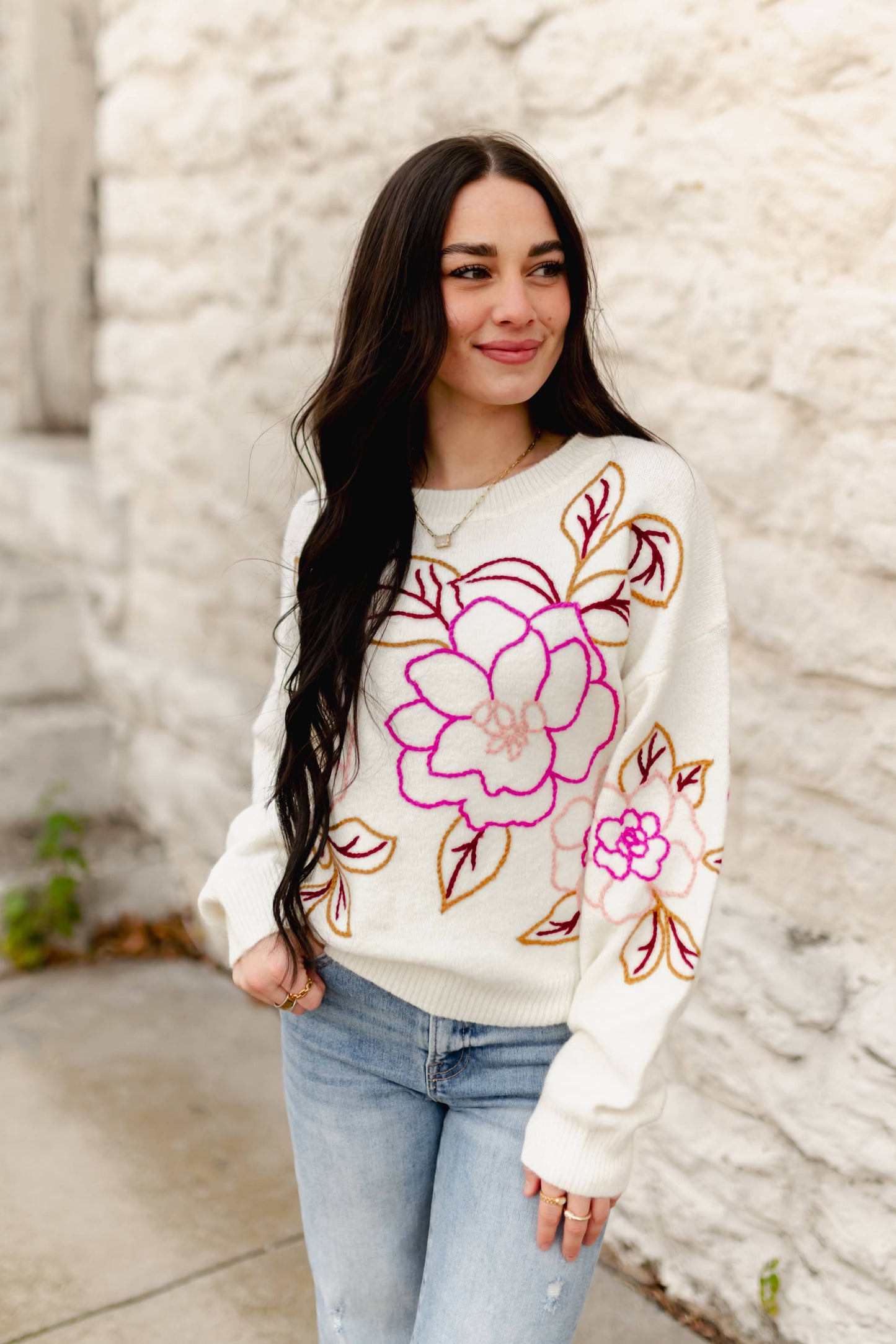 TH2272 IVORY FLORAL SWEATER (7 Piece)