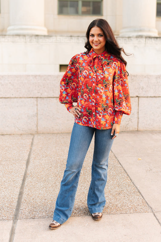 TH2820 RED YEEHAW BOW TIE TOP -NON SHEER (7 Piece)