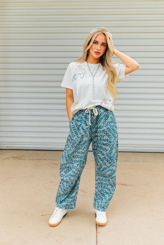 TH2107 S206 HOWDY PRINT BARREL PANT (1 Piece)