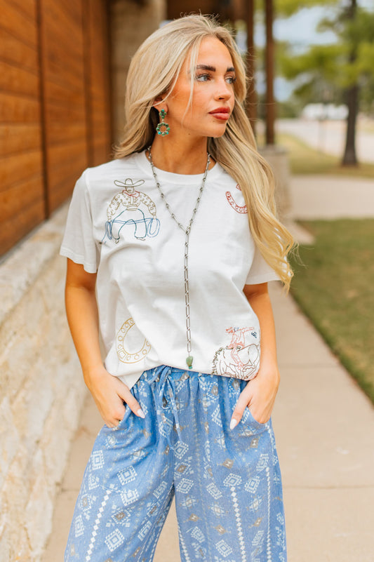 TH1401 ROPING COWBOY EMBROIDERY TEE (7 PIECE)