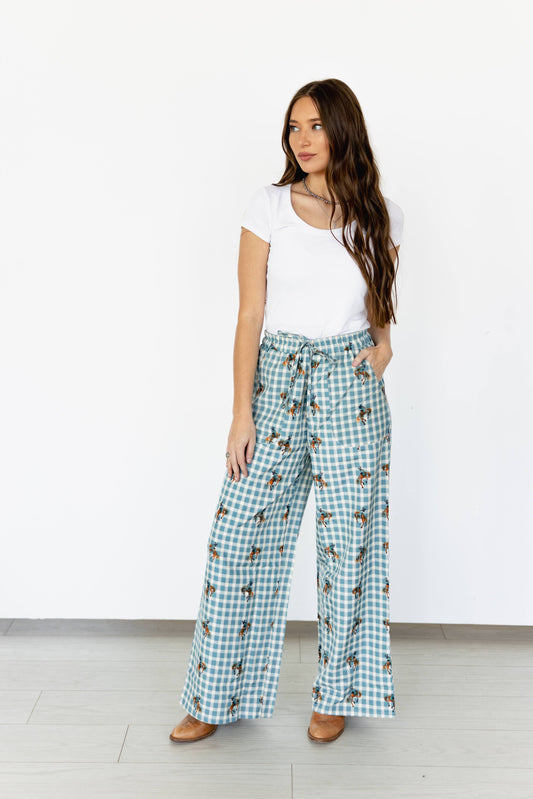 TH2109 - TEAL GINGHAM HORSE PANT(7 Piece)