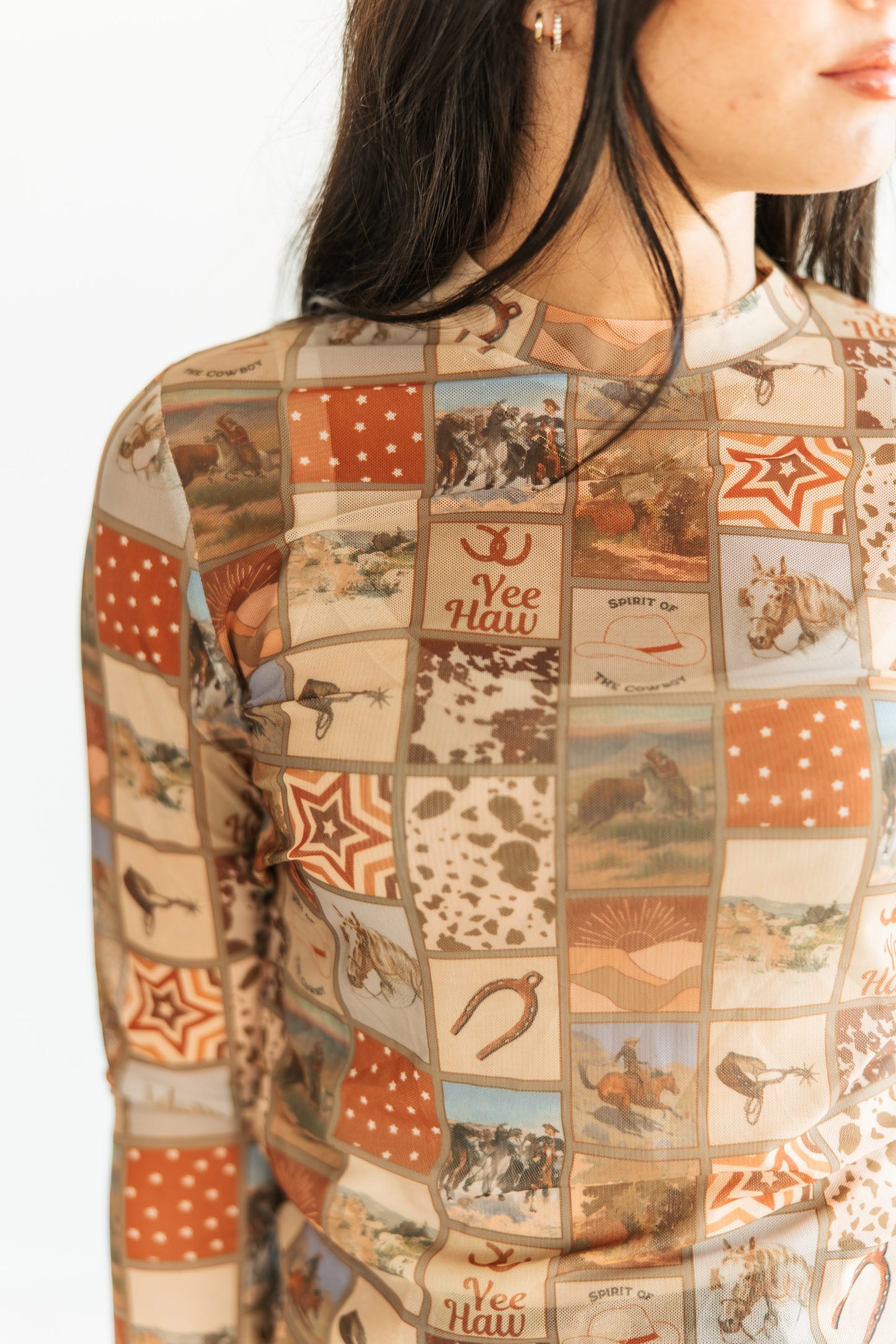 TH1221 SQUARE WESTERN COLLAGE MESH TOP (7 Piece)