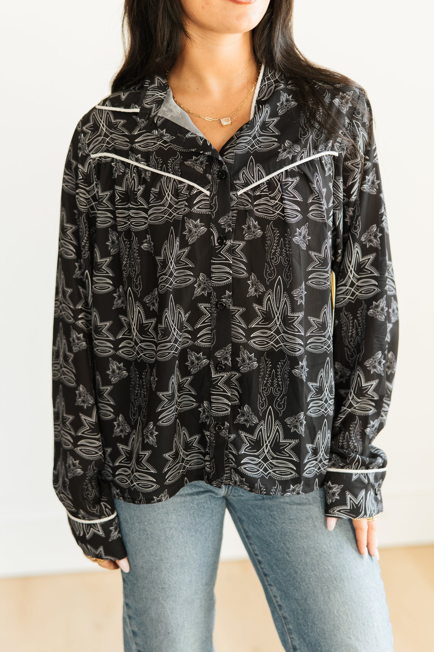 TH24 BLACK STITCH YOKED BLOUSE (7 Piece)