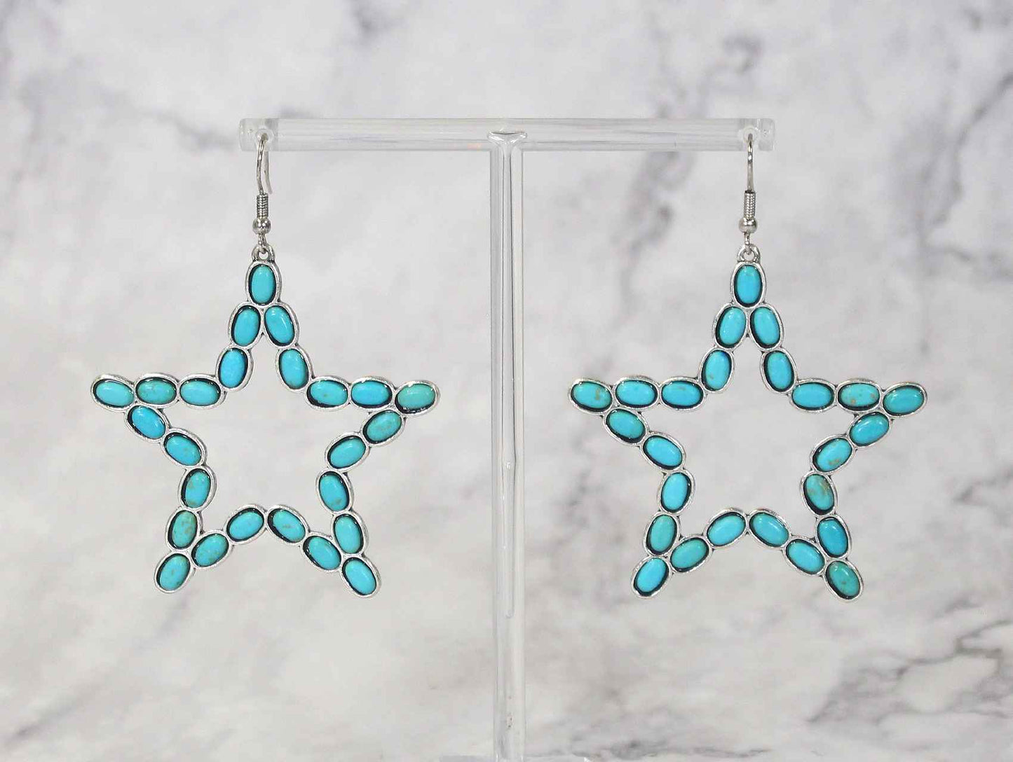 1557 T79 Star-Shaped Drop Earrings with Turquoise