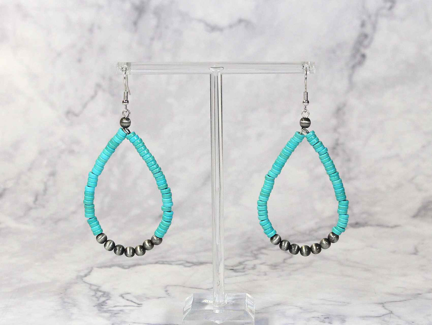 1600 R2-19 Western Beaded Teardrop Earrings – Turquoise & Silver