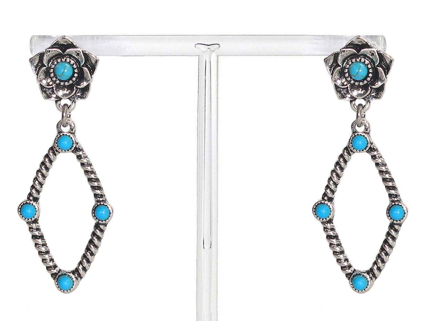 2684 R1-193 FLOWER TEXTURED DANGLE EARRINGS TURQ