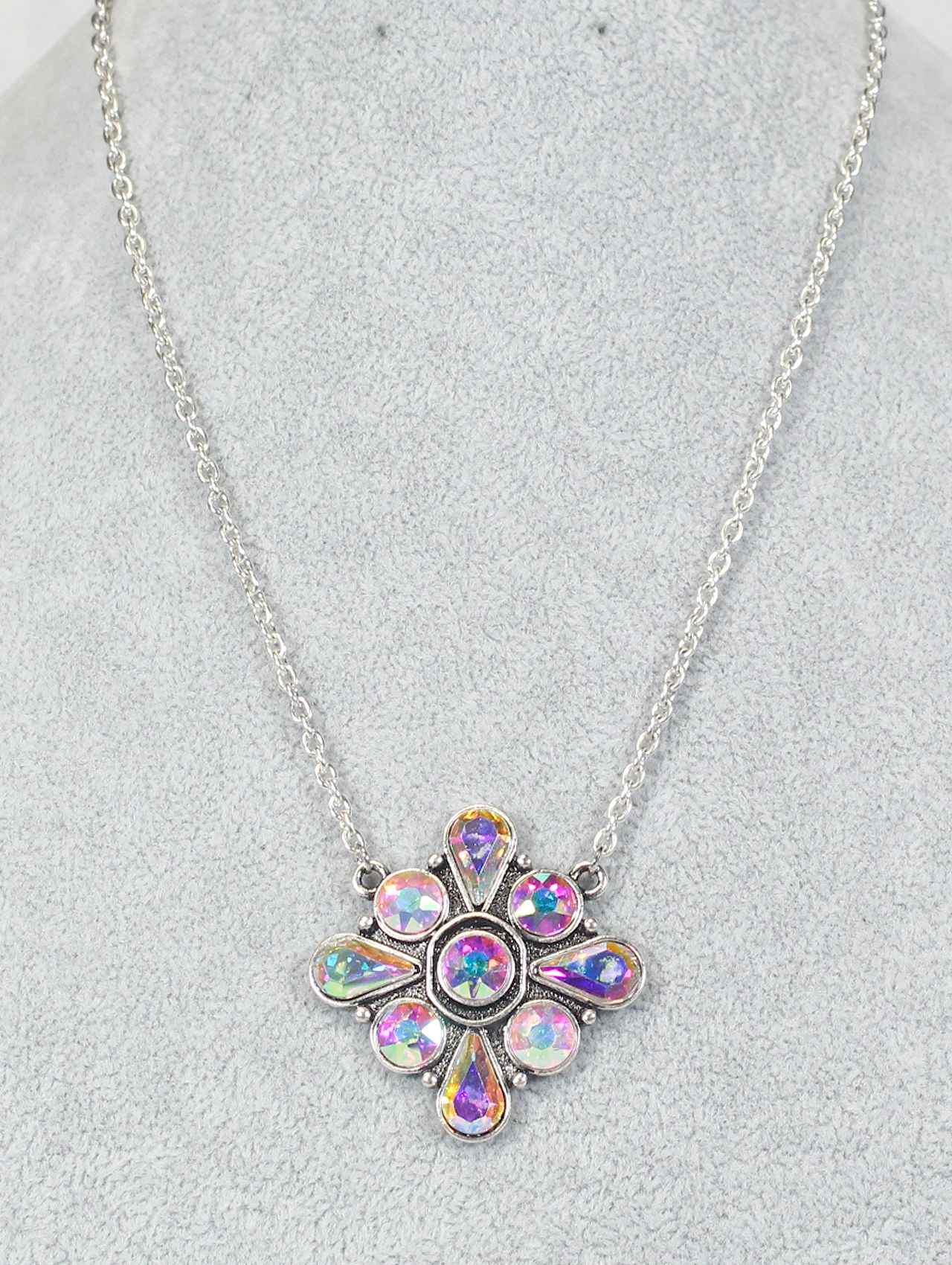 1223 PINK HH151 WESTERN RHINESTONE CLUSTER 18 NECKLACE