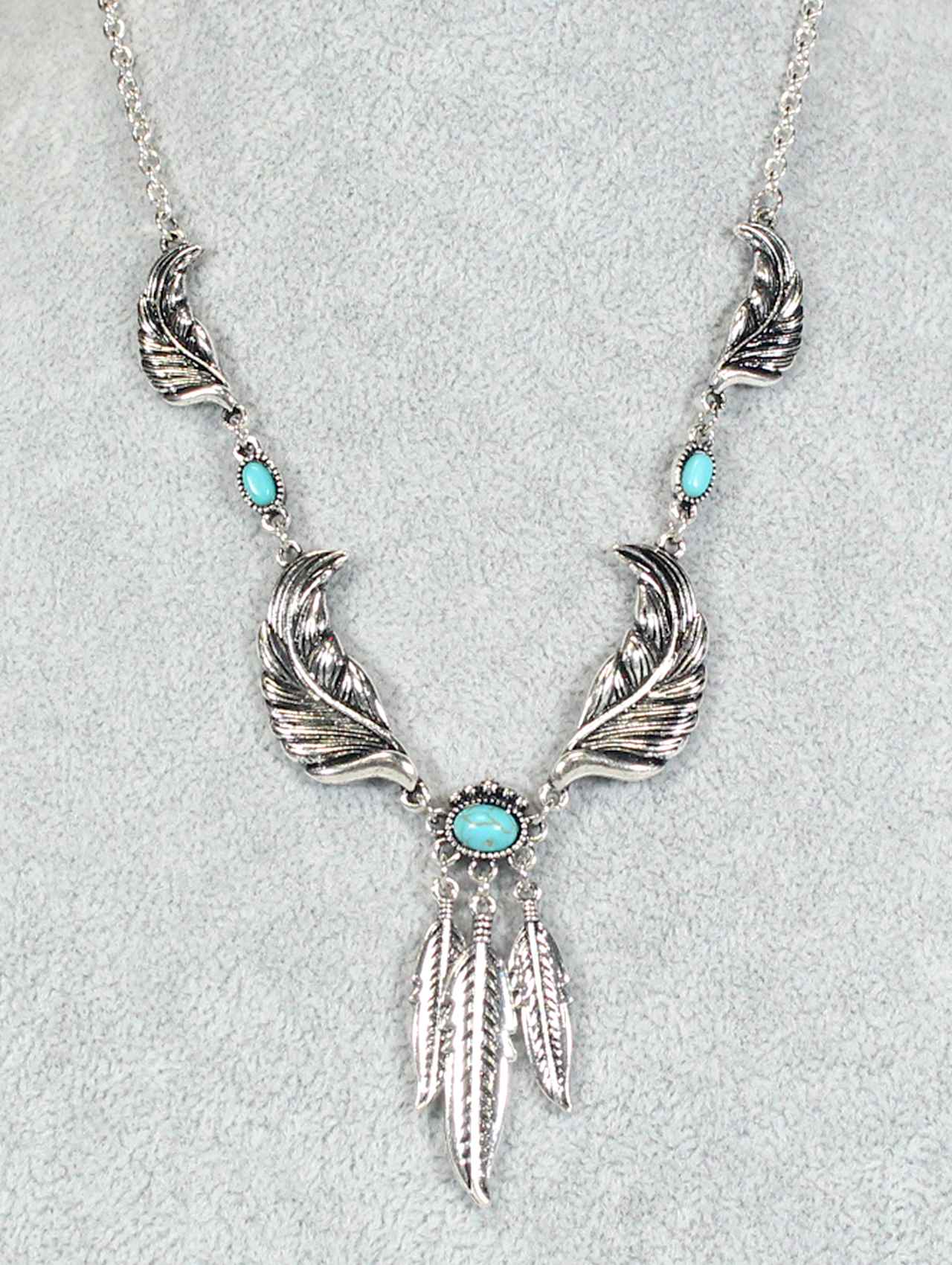1258 HH112 TURQ FEATHER 18” NECKLACE
