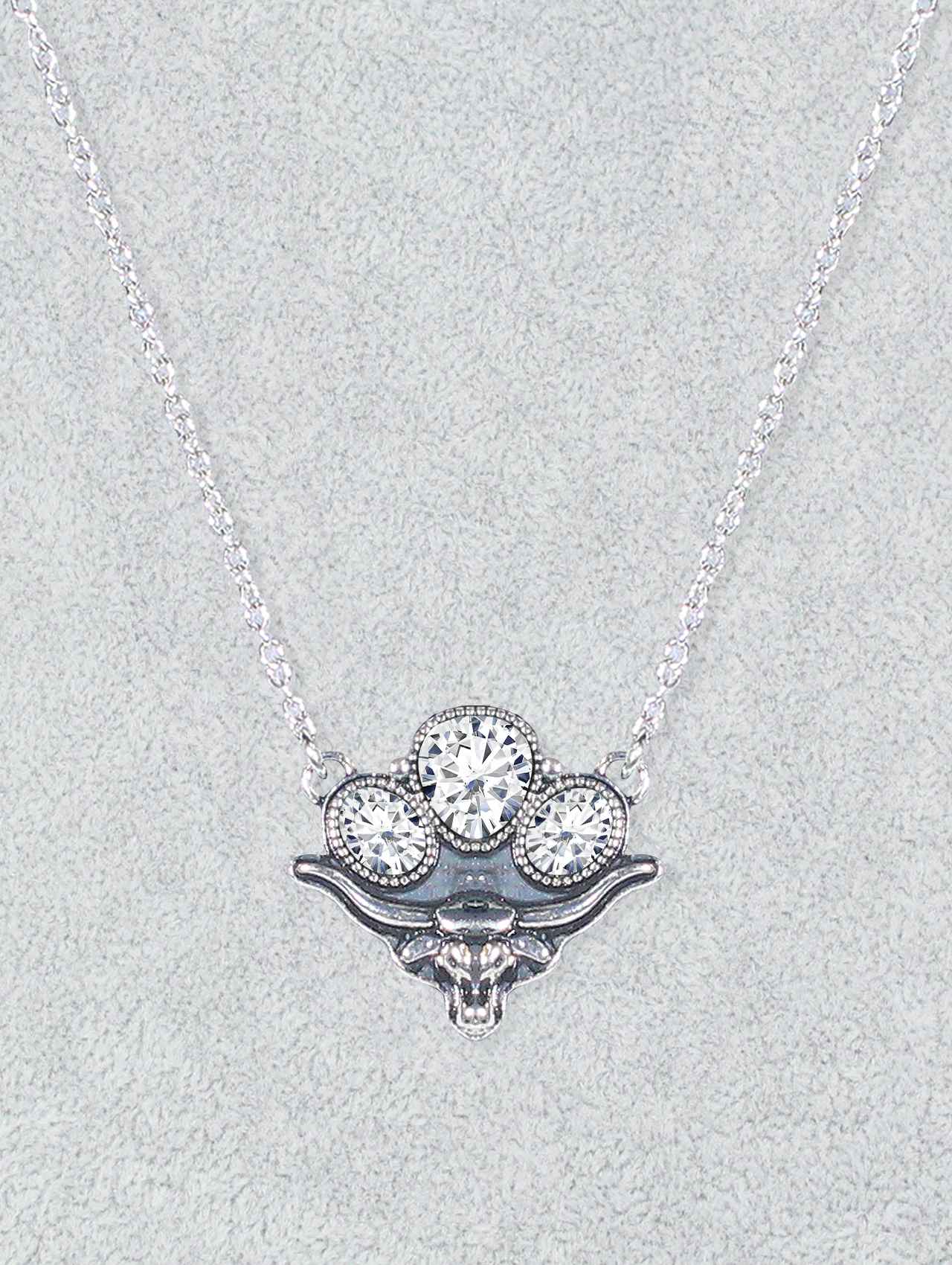 1333 H159 Silver-Tone Longhorn Necklace with Crystal Trio Accent