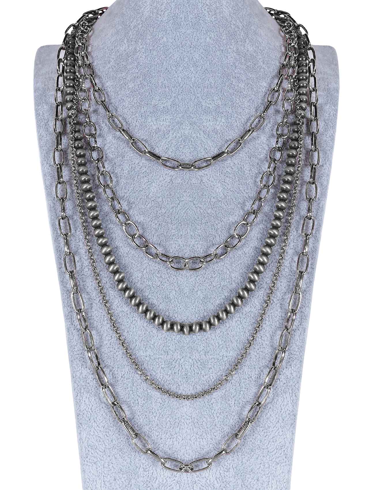 1449 HH233 5 LAYERED METAL CHAIN 30" NECKLACE
