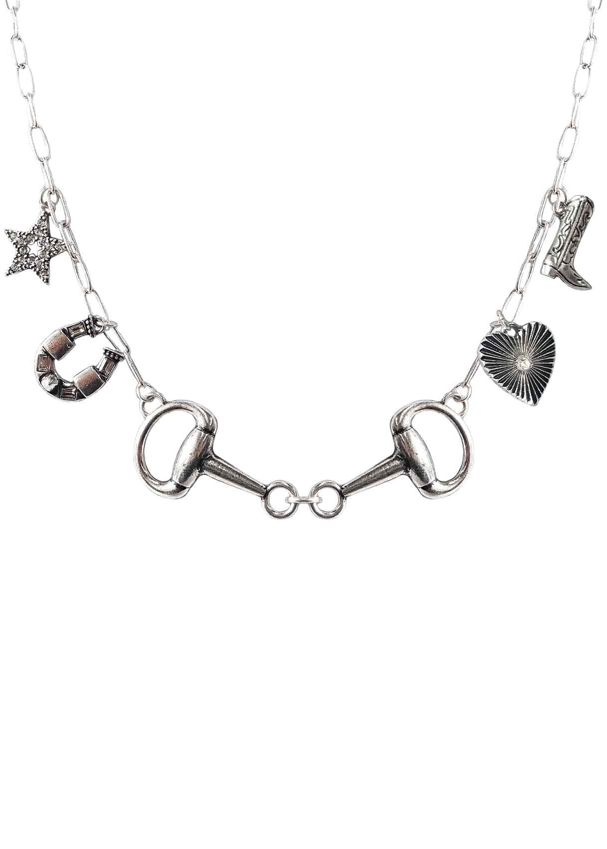 1887 SILVER HORSEBIT MULTI CHARMS 18" NK