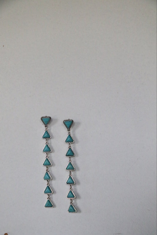 1529 H8 TURQUOISE TRIANGLE LONG DANGLE EARRING