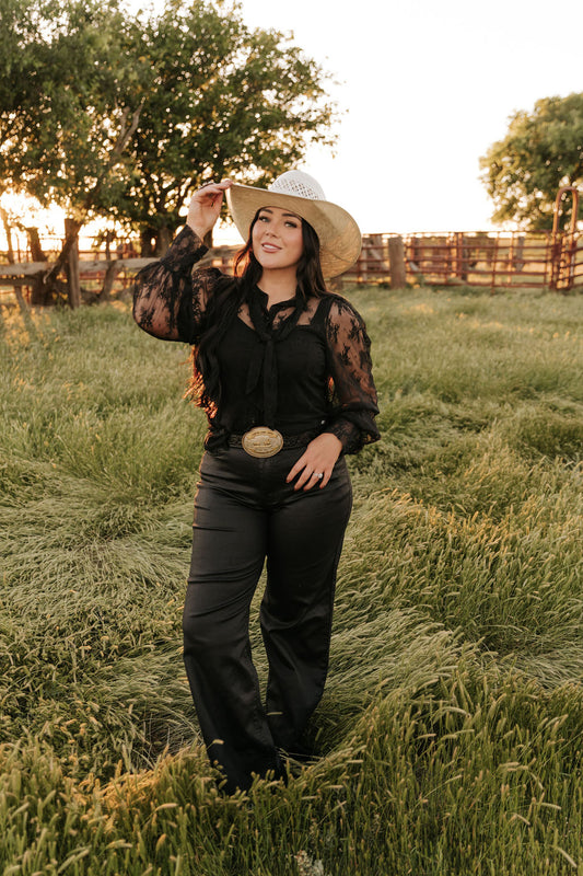 TH2820 BLACK LACE TIE BOW TOP (7 Piece)