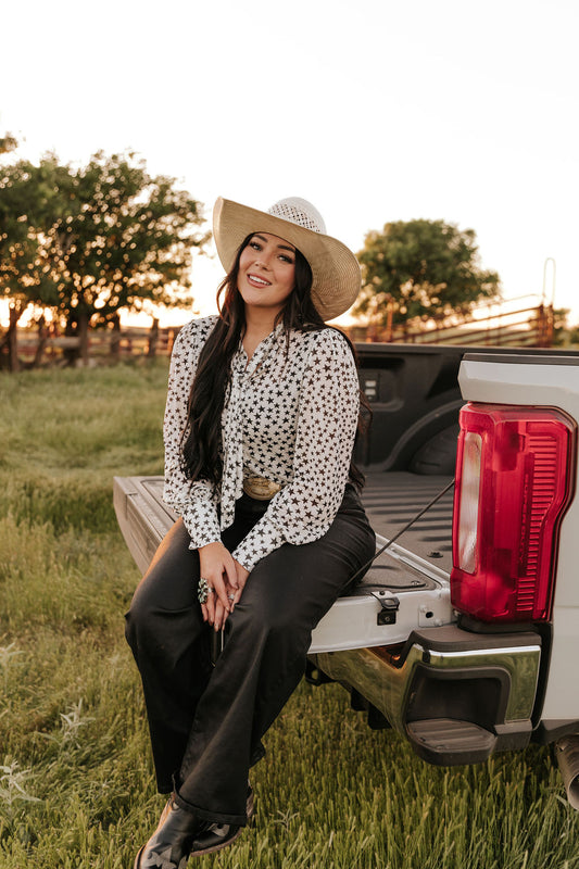 TH2820 TINY STAR MESH TIE BOW LACE TOP (7 Piece)